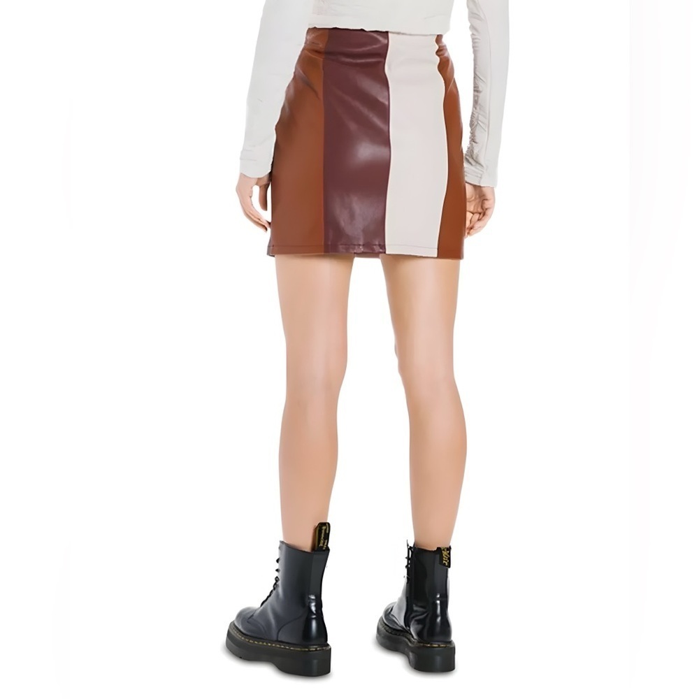 EN SAISON Striped Miniskirt Stitched Vegan Leather Colorblock | Size L - Picture 6 of 16